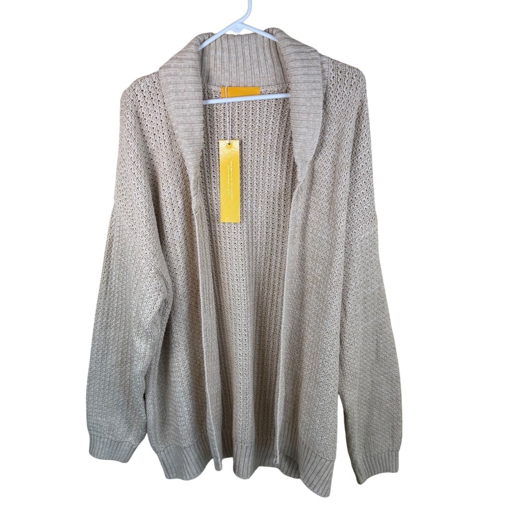 Yellow Label Co Amalfi Cardigan Women XL Beige Shawl Collar Coastal Grandmother